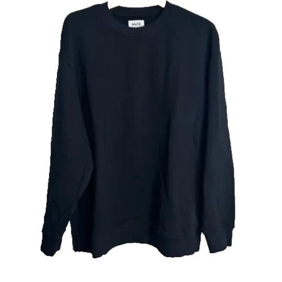 MATE THE LABEL ORGANIC OVERSIZED FLEECE CREWNECK HOODIE SWEATSHIRT BLACK M/L NWT - Picture 3 of 7